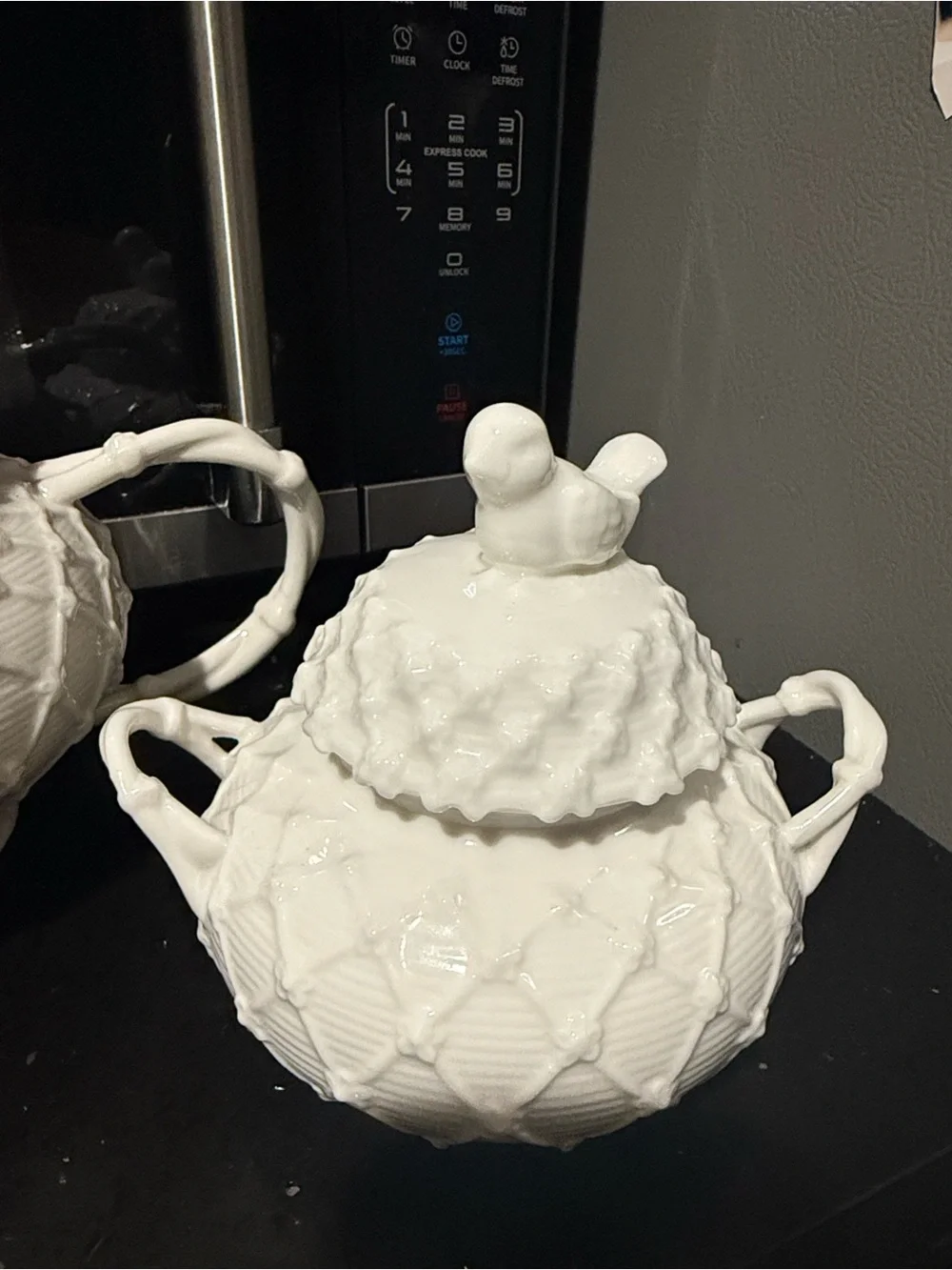Grace’s White Ceramic Bird Teapot, Sugar Bowl & Creamer Set